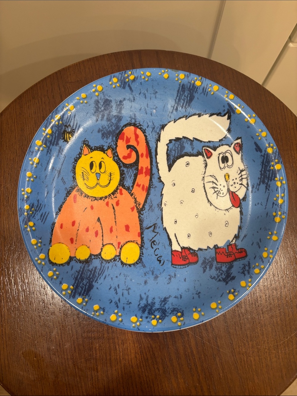 Cat Illustration Ceramic Plate - Blue with Orange & White Cats